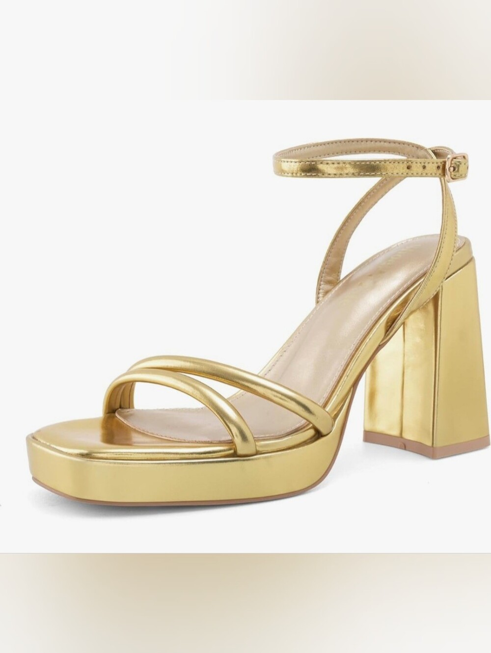 NEW Metallic Gold Block Heel Ankle-Strap Sandal